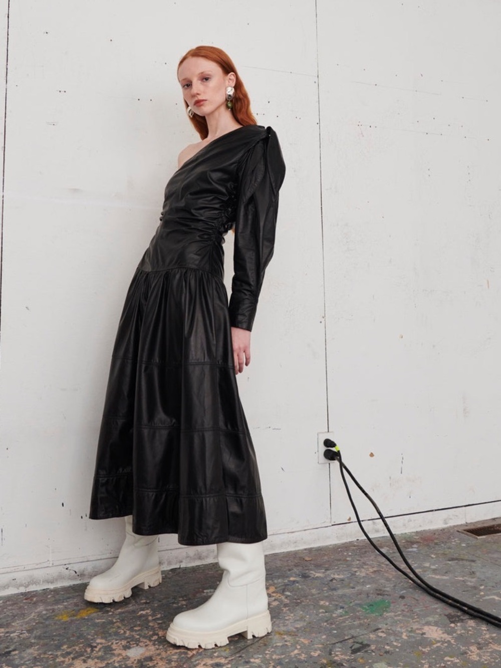 NWT Tanya Taylor Gigi Faux Leather Midi Dress Black Sz 6 BNWT